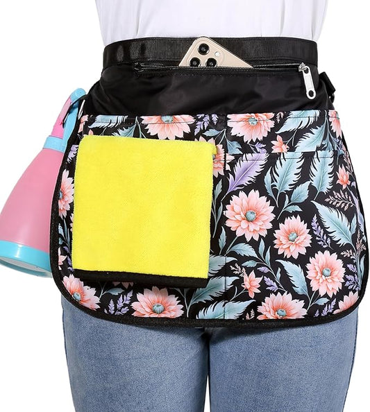 Small Size Cleaning Caddy Apron for Women with 5 Pockets, Professional Waterproof Cleaning Supplies for Housekeepers
