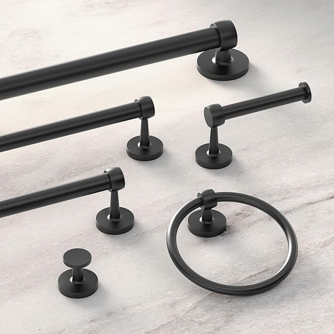 Gatco 5210MX Gibson Towel Bar | Retro Modern Wall-Mounted Bathroom Towel Bar | Stylish Decorative Hardware, Heavy Duty Metal, EZ Ancor Mounting | Matte Black Finish