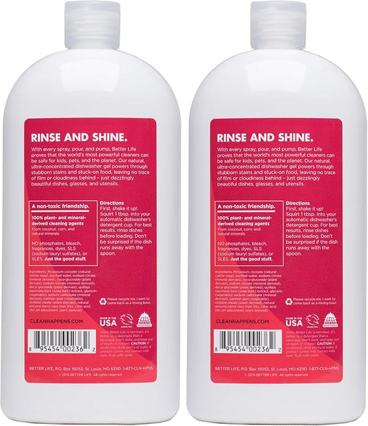 Better Life Dishwasher Detergent Gel - Automatic Dishwasher Cleaner - Concentrated Liquid Gel Dish Detergent Soap - 30oz (Pack of 2) Unscented