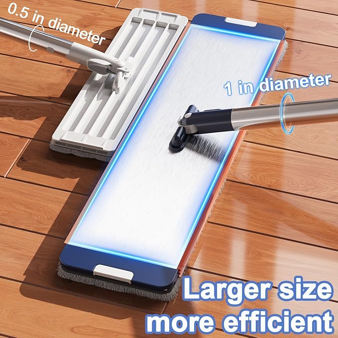 Easywring Washable Mop and Bucket with Wringer Set for Home, Durable and Sturdy Aluminum Flat Mop Head, 2-Chamber, Wet and Dry for All Surfaces, with 8 Reusable Microfiber Mop Pads 13 inch (16 Inch)