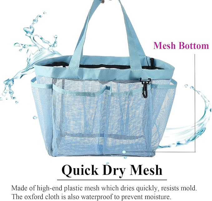 Haundry Mesh Shower Caddy Tote, Large Shower Caddy Bag for College Dorm Room Essentials, Bathroom Organizer with 8 Pockets for Beach Swimming Camp Gym