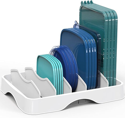 Simple Houseware Food Container Lids Storage Organizer with Adjustable Dividers, 13''x10'', White
