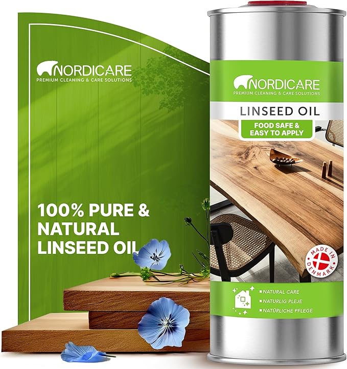 Nordicare [1L] Linseed Oil for Wood Protection I Linseed Oil Varnish Wood Oil for Indoor I Boiled Linseed Oil for Furnitur.