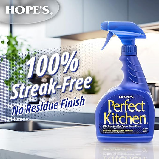 HOPE'S Perfect Kitchen Cleaner Spray - 32 Oz No-Residue All Purpose Cleaning Spray - Multisurface Degreaser for Counters, Stoves, Microwaves, and More - Pet and Home Safe - Pack of 12