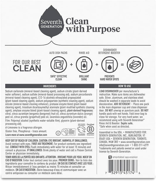 Seventh Generation Power Plus Dishwasher Detergent Packs Fresh Citrus scent Pack of 2 for sparkling dishes Dishwasher tabs 40 count