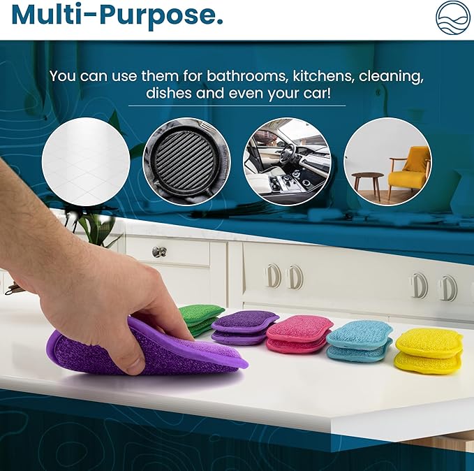 – 10 Kitchen Sponges Pack– Washable and Reusable Dishes Sponge Rubber – 6 X 3 inches - Multicolored