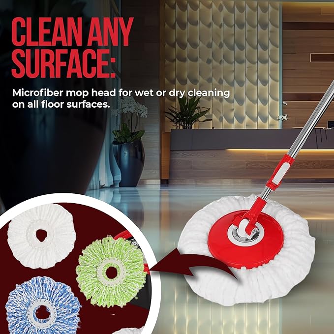 Simpli-Magic 360° Spin Mop and Bucket with Wringer – 3 High-Absorbent Microfiber Washable Heads – Spinning Mop and Bucket Set for All Types Floor Cleaning (Black)