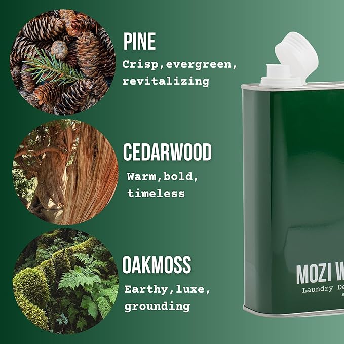 MOZI WASH Laundry Detergent Liquid, Alpine Woods, 50+ Loads, Concentrated, Plant Based, Cruelty & Dye Free, Phosphate & Paraben Free, Earth Friendly, Long Lasting Fresh Scent, 32 oz Recyclable Bottle