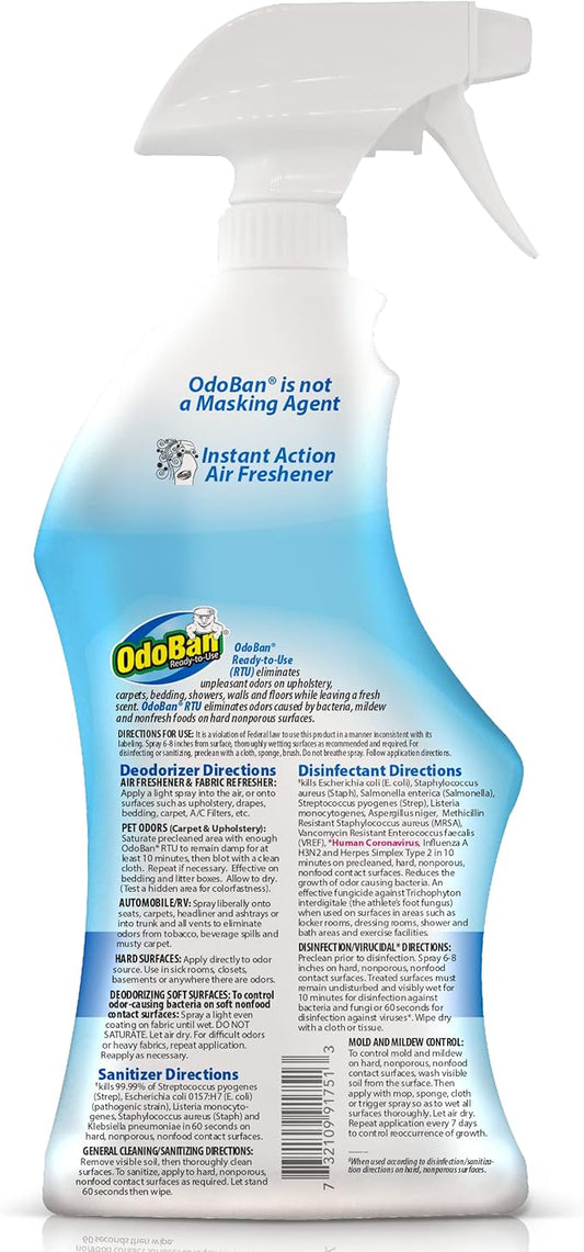 OdoBan Ready-to-Use Disinfectant and Odor Eliminator, Set of 4 Spray Bottles, 32 Ounces Each, Fresh Linen Scent