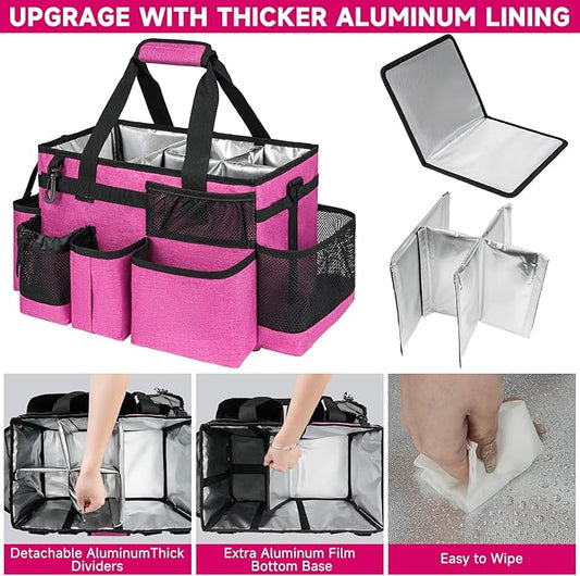 Cleaning Caddy Bag, Large Cleaning Supplies Organizer for Housekeepers, Housekeeping Caddy with Handle and Detachable Padded Cushion, Pink