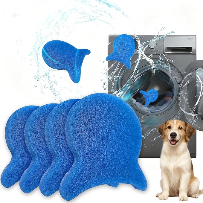 4PCS Reusable Pet Hair Remover for Laundry, Powerful Dog & Cat Hair Removal Tool, Quickly Eliminates Pet Hair, Lint and Dander from Clothing, Bedding & Linens, Fits Washing Machines & Dryers