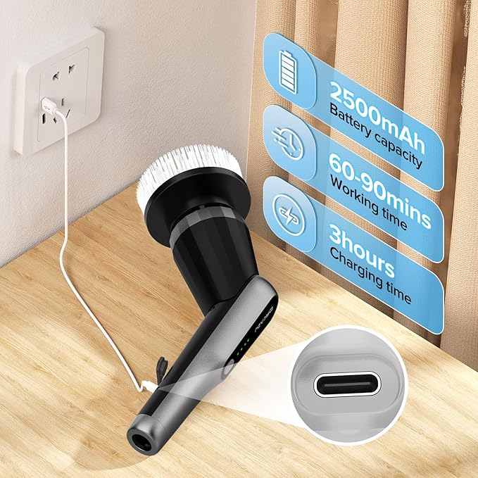 G2 Electric Spin Scrubber - IPX7 Waterproof 10-in-1 Shower Cleaner Brush, Retractable Handle & 2-Speed for Bathroom, Bathtub, Kitchen, Tile Floors