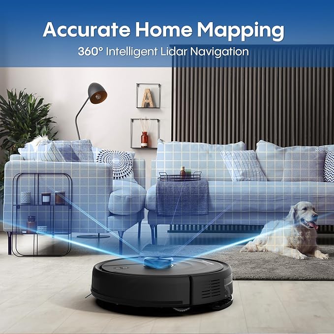 Robot Vacuum and Mop with Mapping, 5000Pa Robotic Vacuums with LiDAR Navigation, Wi-Fi/App/Alexa Control, Self-Recharging, No-Go Zones, Perfect for Pet, Hard Floors, Carpet