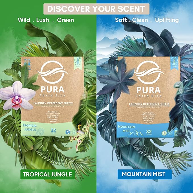 Laundry Detergent Sheets - Ultra Concentrated & Hypoallergenic - Deep Clean, Safe for Sensitive Skin, Plastic-Free & Non-Toxic - Works in Hot & Cold Water - (64 Loads 32 Sheets) - Mountain Mist
