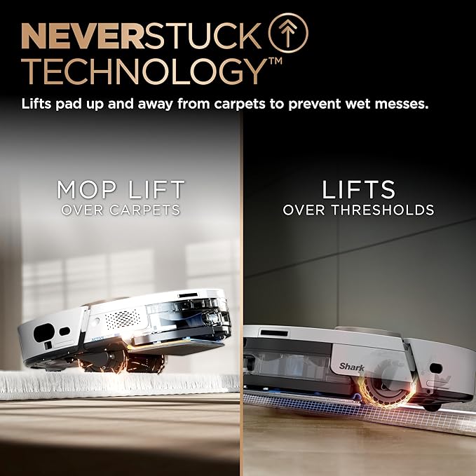 Shark Robot Vacuum & Mop Combo, PowerDetect NeverTouch Pro, Pad Wash & Dry, 60-Day Debris Capacity, 5PowerDetect Technologies,White,AV2800ZE, for Carpets & Hardfloors