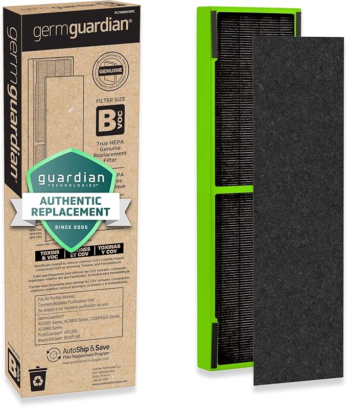 GermGuardian Air Filter B, Genuine Toxin Clear HEPA Replacement Air Purifier Filter, Removes 99.97% of Pollutants, Common VOCs, Household Toxins, AC4825, AC4300, AC4880, AC4900, CDAP4500, FLT4825VO
