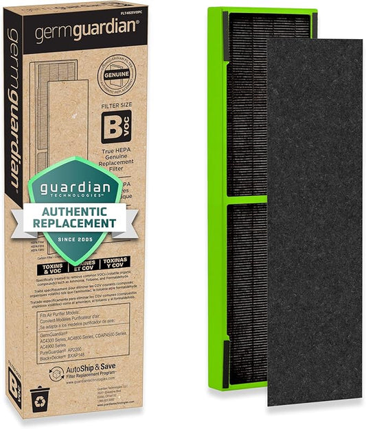GermGuardian Air Filter B, Genuine Toxin Clear HEPA Replacement Air Purifier Filter, Removes 99.97% of Pollutants, Common VOCs, Household Toxins, AC4825, AC4300, AC4880, AC4900, CDAP4500, FLT4825VO