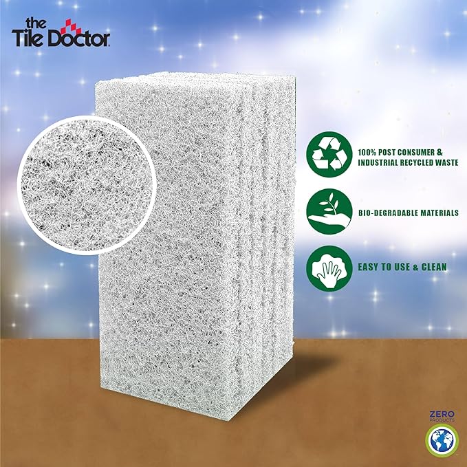 Scrub Doctor 6-Pack of 10 x 4.5 x 1 in. Large White Scrub Pads and Scrub Pad Holder Scrub-HLD-L-WHT-6, Non-Scratch Scrubbing Pads for Tile, Shower Doors, Metal Trim, Stainless Steel, and Car Wheels