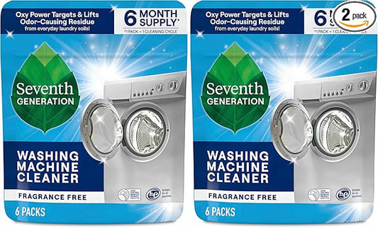 Seventh Generation Washing Machine Cleaner Free & Clear Targets Odor-Causing Residue Powered by Oxy Power 4.2 oz,6 Count (Pack of 2)