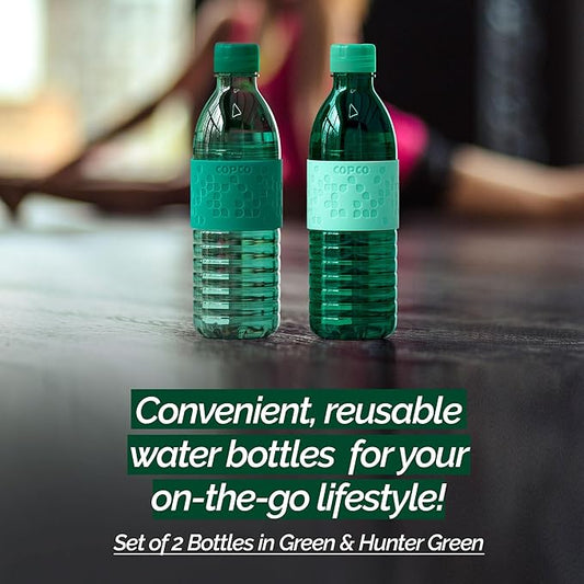 Copco Hydra 16.9oz Water Bottle, Set of 2 - Non-Slip Sleeve & BPA-Free Tritan Plastic - Dishwasher Safe, Reusable To Go Bottle - Leak-Proof, Spill-Proof, Portable Water Bottle (Green & Hunter Green)