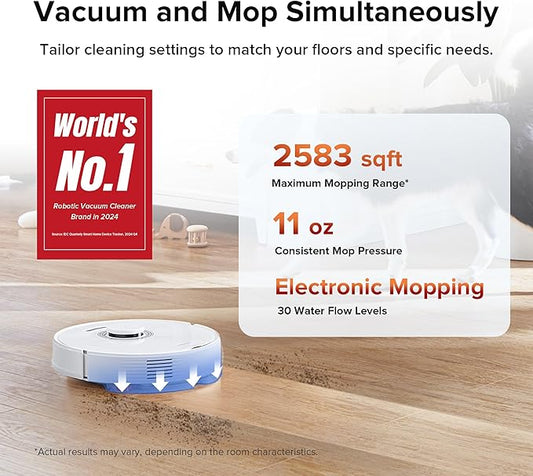 roborock Q7 Max Robot Vacuum and Mop Combo, 30-Level Water Flow Control, 4200Pa Suction, PreciSense LiDAR Navigation, No-Go Zone, No-Mop Zone, App & Voice Control, Ideal for Pet Hair