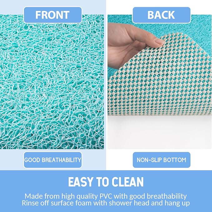 Non-Slip Bathtub Mat, Anti Slip Shower Mat, Fast Drying Bathtub Mats, Foot Scrubber Mat, Anti Slip Mat for Tub, Floor, Bathroom, Kitchen, Home, Hotel (Turquoise Blue 24"×16")