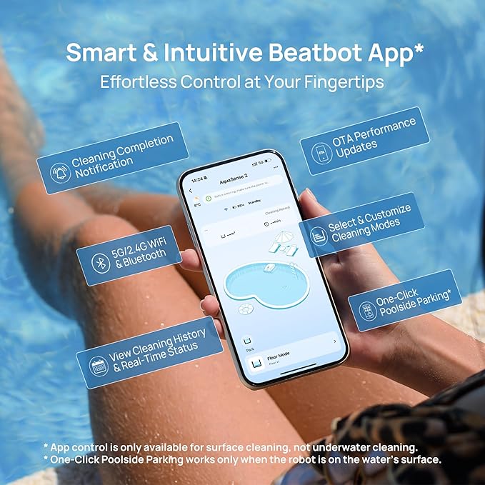 (2025 Upgrade) Beatbot AquaSense 2 Cordless Robotic Pool Vacuum Cleaner, Smart Surface Parking, Double-Pass Waterline Scrubbing, Cleans Floor, Walls and Waterline, Light Blue