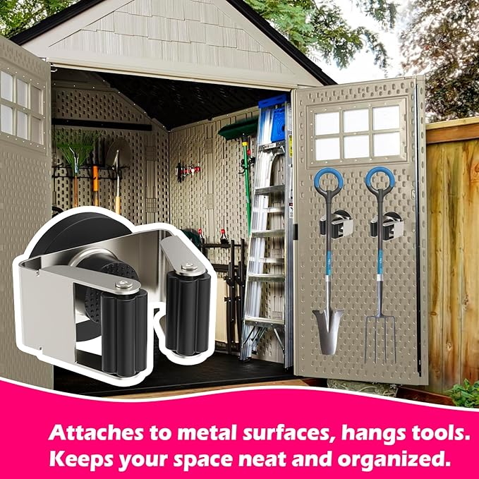 4 Pack Magnetic Mop Broom Holder, Heavy Duty Magnetic Mop Hanger for Refrigerators, Magnetic Mount Mop Broom Holder for Laundry Room Garage Kitchen Workshops Metal Shed