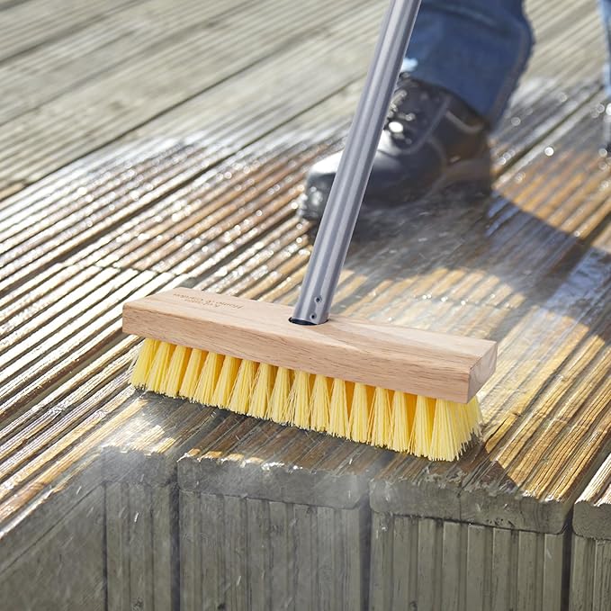 Floor Scrubber Brush with Long Handle for Deck Cleaning, 52'' Stiff Bristle Scrub Broom for Shower, Bathroom, Boat, Concrete, Carpet, Garage