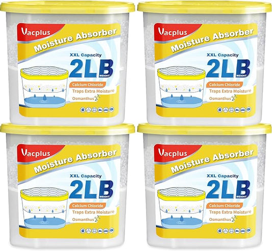 Vacplus Moisture Absorber Buckets – Large Capacity Dehumidifier and Humidity Absorber for Closet, Basement, Bathroom, RV, and Storage Areas, Osmanthus, 2 lbs, 4 Pack