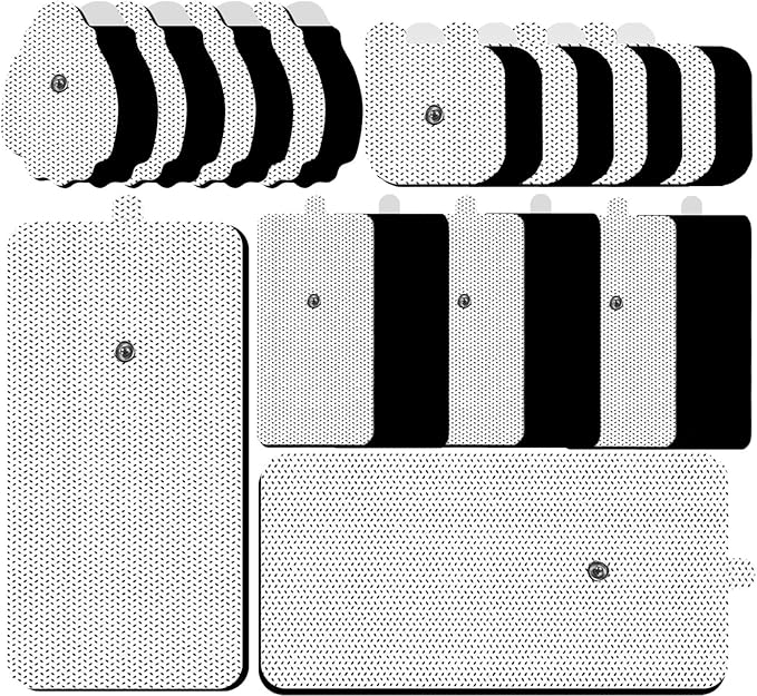 TENS Unit Electrode Pads Combination Set Multiple Sizes Reusable Electrode Patches for Multiple Pain Relief Compatible with TENS EMS Devices Using 3.5mm Button Lead Wires