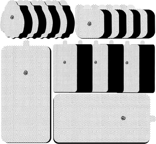 TENS Unit Electrode Pads Combination Set Multiple Sizes Reusable Electrode Patches for Multiple Pain Relief Compatible with TENS EMS Devices Using 3.5mm Button Lead Wires