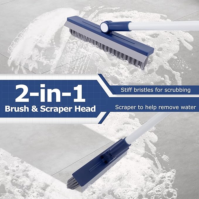 Grout Brush with Long Handle, Grout Cleaner Brush for Tile Floors, Stiff Bristles for Crevice, Tile Line, Shower, Kitchen, Bathroom