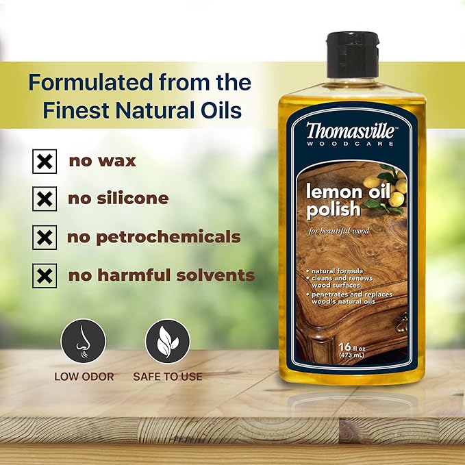 Thomasville LEMON OIL POLISH - Wood Cleaner & Furniture Polish, Cleans, Renews, Restores & Rejuvenates Surfaces, Protects Wood from Drying or Cracking, Leaves a Shiny Finish, 16oz