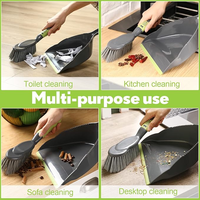 Zopeal 4 Set Dust Pan and Brush Set, Small Dustpan with Broom, Handheld Angle Broom and Dustpan Set for Home Room Kitchen Car Office Lobby Indoor Floor Cleaning