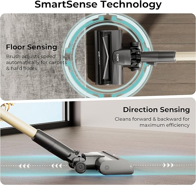 Candy Cordless Stick Vacuum, 650W/250AW Powerful Suction, 100min Runtime, Flexi-Fold Tube, Floor Direction Sensing, LED Headlights, Stick & Handheld Vacuum for Hard Floor, Carpet & Pet Hair, CVS60