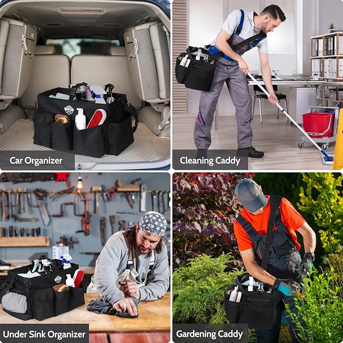 Large Wearable Cleaning Caddy Bags with Handle and Shoulder and Waist Straps,for Cleaning Supplies,for Furniture Storage,Car Organizer