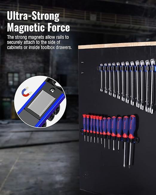 WORKPRO 2-Pack Magnetic Screwdriver Organizer and Wrench Organizer Set, Aluminum Rail Magnetic Tool Organizers, Tool Holder, Tool Box Organizers, 24-Slot Screwdriver & Wrench Holder (Tools Excluded)