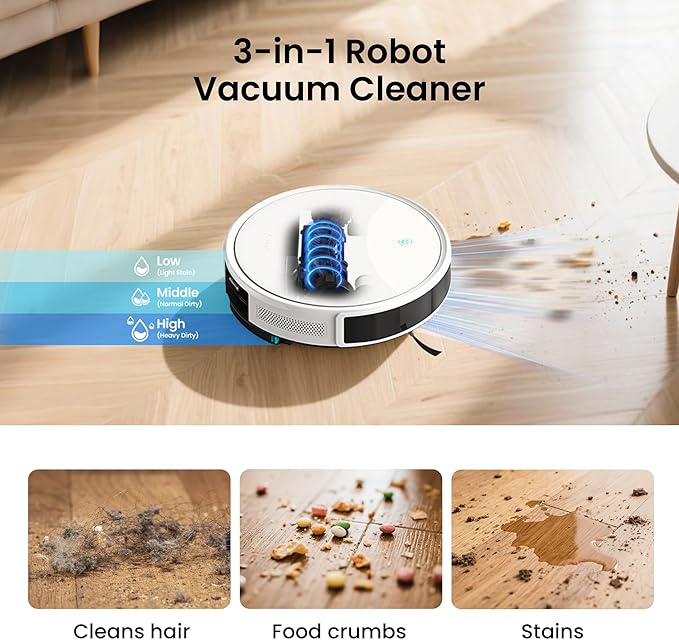 Lefant M350 Robot Vacuum and Mop Combo, 40-Day Self-Emptying, 190° PSD Obstacle Avoidance,6000Pa Suction，Quiet,Smart Navigation,Self-Charging, for Hard Floor, Carpet, Pet Hair,150 Min Runtime.White