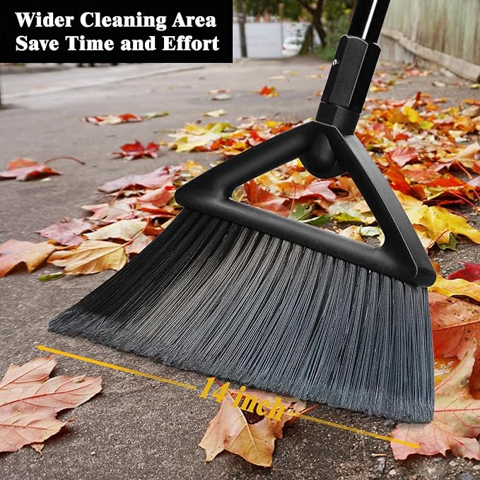 Heavy Duty Broom Outdoor Indoor, Upgraded Commercial Angle Brooms, Black Broom for Sweeping House, Restaurant, Kitchen, Garage, Courtyard