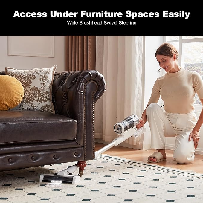Cordless Vacuum Cleaner - Vacuum Cleaners for Home, 45KPA 550W Stick Handheld Portable 60 Mins Runtime Rechargeable Battery Pet Hair Hardwood Floor Vac, Household Lightweight Hand Vac, V10 White