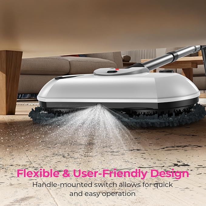 ScrubWiz Cordless Electric Spin Mop with Water Sprayer, Self-Propelled Floor Cleaner for Hardwood & Tile, Quiet Cleaning, Adjustable Handle, 2500mAh Long-Lasting Battery, 300ml Tank, Snow White