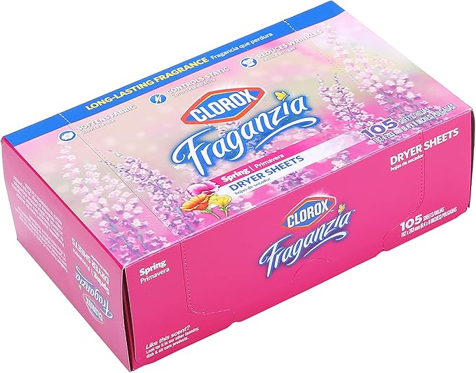 Clorox Fraganzia Fabric Softener Dryer Sheets | Scented Laundry Dryer Sheets for Great Smelling Clothes | Fresh Spring Scent Laundry Sheets, 105 Count - 6 Pack -BB0193PCS6