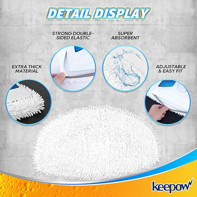KEEPOW 1940 Steam Mop Pads 2 Pack for Powerfresh 1940 1544 1440 Series Floor Steamer Hard Floor Cleaner Microfiber Rags Replacement Parts