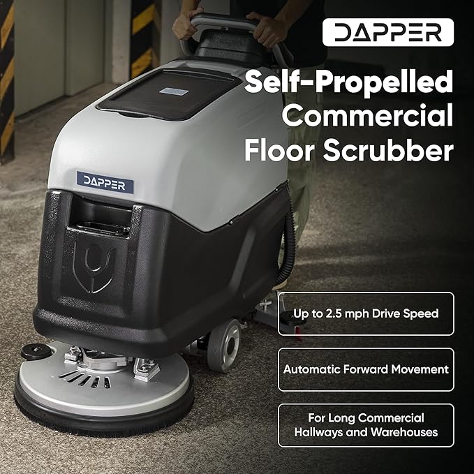 Battery Powered Self Propelled Walk-Behind Floor Scrubber Polisher Machine, 20" Cleaning Path,14.5/17 Gal Tanks, 4Hr Runtime, Up to 2.5 MPH Speed Includes 2 Brushes & 3 Scouring Pads – 2-Year Warranty
