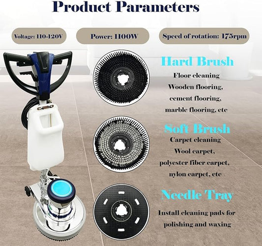 110V Floor Polishing Machine, Commercial and Industrial Floor Buffer, 18" Heavy Duty Multi-functional Carpet Scrubber