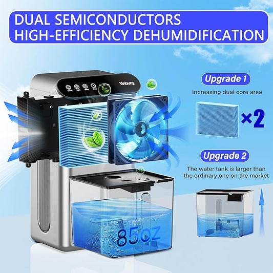 Dehumidifiers for Home (85 OZ Water Tank, 800 sq.ft) Quiet Small Dehumidifier for Basement Bedroom Bathroom with Drain Hose, 3 Gear Timer, Sleep Mode, Auto Shut Off, 7 Color Ambient Light