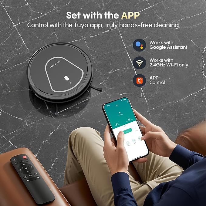 Bagotte Robot Vacuum and Mop Combo, 3-in-1 Robotic Vacuum Cleaner, 5000Pa Strong Suction with Auto Recharging,Tangle Free, Timing Function, App/WiFi/Voice/Remote for Hard Floor and Pet Hair