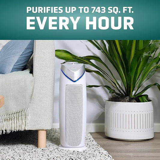 GermGuardian Air Purifier for Home with HEPA Pure Filter, for Wildfire Smoke, Pet Dander, Pollen, Odors, Large Rooms - 743 Sq. Ft., Removes 99.97% Pollutants, UV-C Light, 22", AC4825W, White