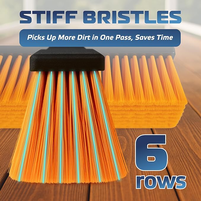 DSV Standard 18’’ Push Broom Outdoor Heavy Duty with 59.4’’ Long Handle, Industrial Broom with Stiff Bristles, Floor Broom for Cleaning Patio Garage Shop Deck Concrete Wood Stone Tile Floor